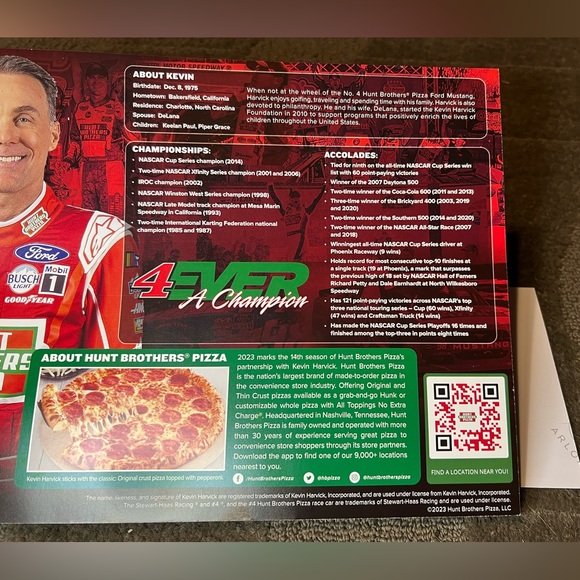 *6 for $10!* Kevin Harvick NASCAR Hero Card w/ Sticker Hunt Brothers Pizza Race - Picture 6 of 7